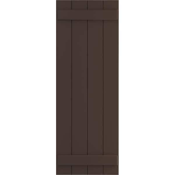 Ekena Millwork 21 1/2" x 74" True Fit PVC Four Board Joined Board-n-Batten Shutters, Raisin Brown (Per Pair)