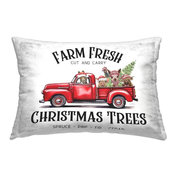 Stupell Industries Rustic Farm Fresh Trees Red Print Polyester 14 in. x 20 in. Throw Pillow