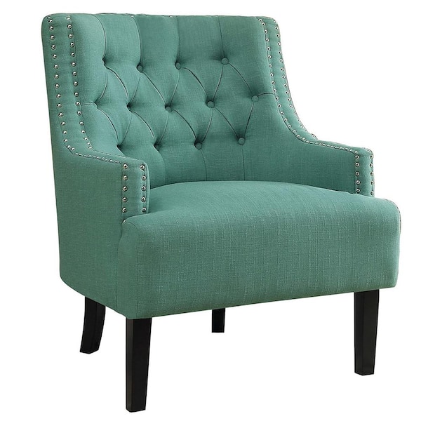Homelegance Upholstered Diamond Tufted Accent Chair, 18 in. Chair Height, Teal, Wooden Chair, Arm Chair