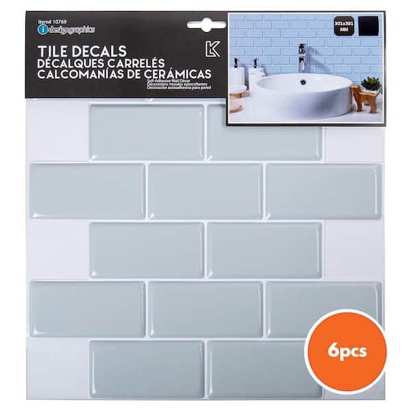 Backsplash Tile for Kitchen & Bathroom Teal Blue Glass & Gray Marble 6PCS 
