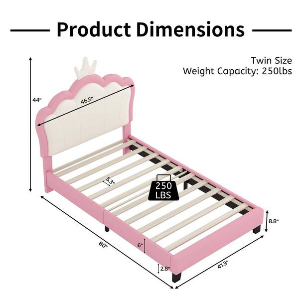 Polibi Pink Wood Frame Twin Size Platform Bed with Crown