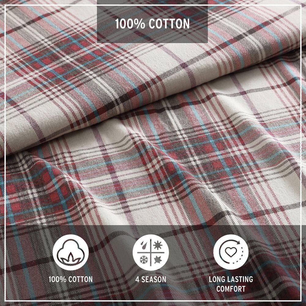 Gray Plaid Cotton Flannel Twin Sheet Set with Deep Pockets