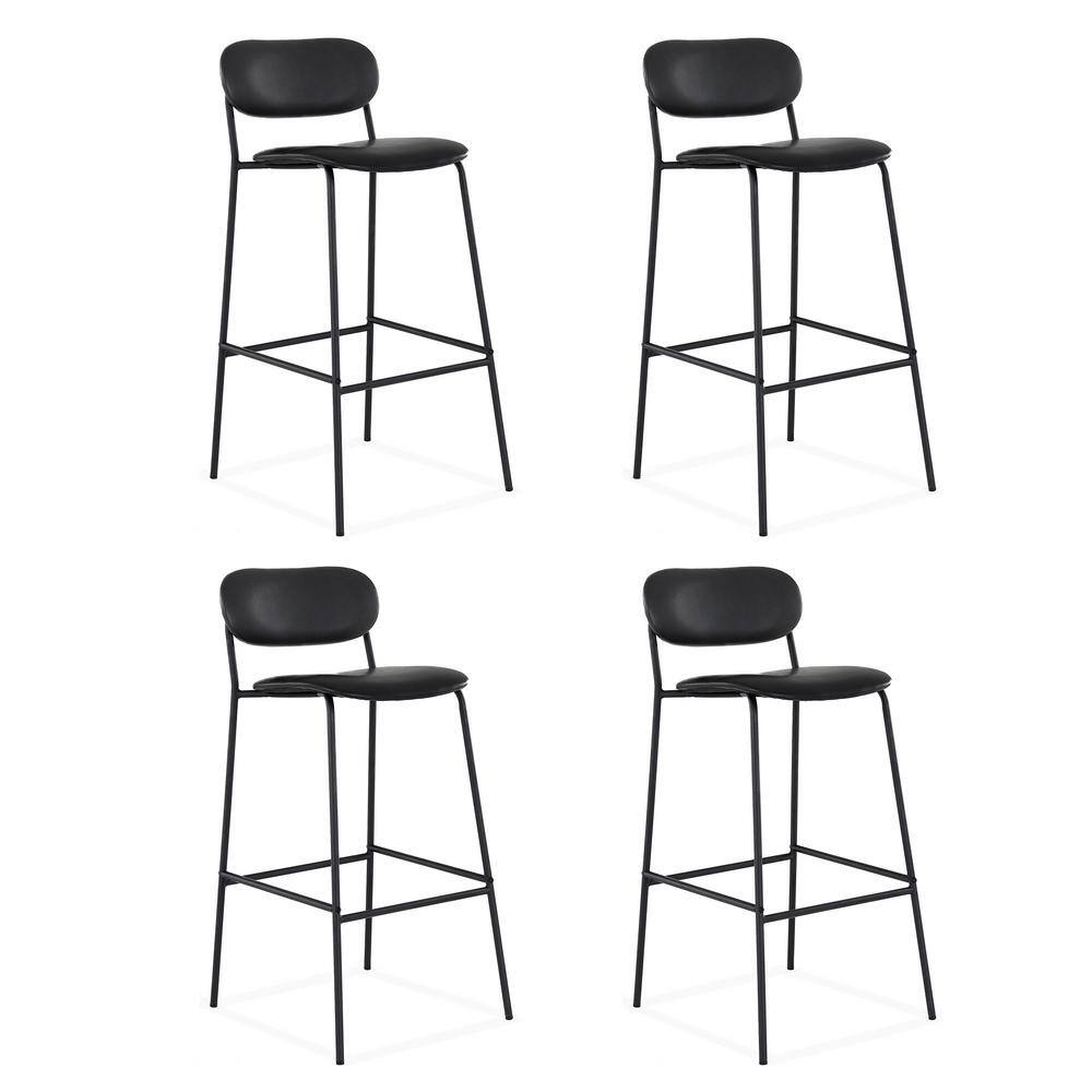 LUE BONA 38 in. Black Low Back 31 in. Height Faux Leather Bar Stools