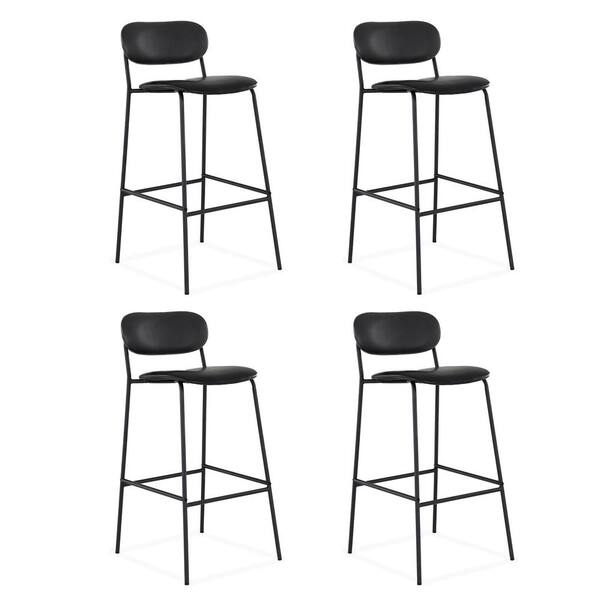 LUE BONA 38 in. Black Low Back 31 in. Height Faux Leather Bar Stools with Metal Frame (Set of 4