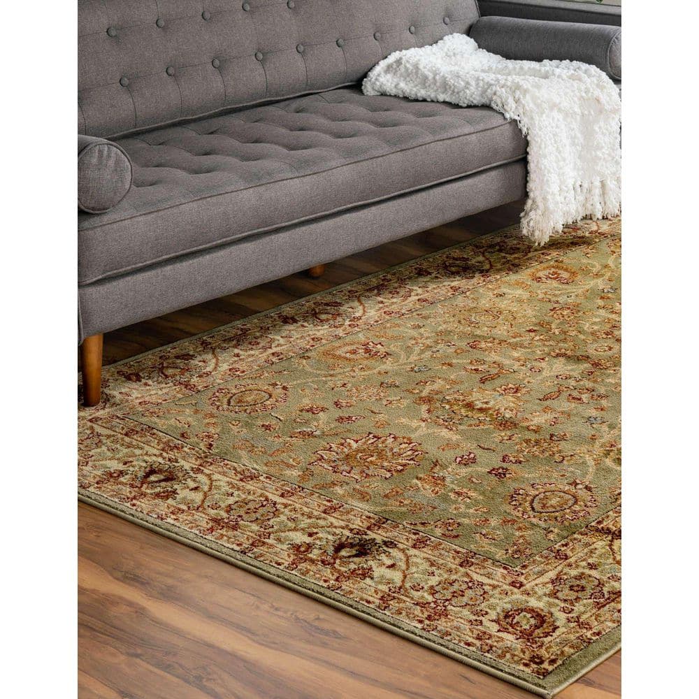 Light Green and Ivory Rectangular Synthetic Area Rug