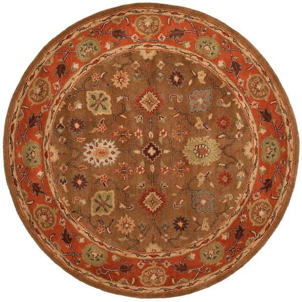 SAFAVIEH Heritage Moss/Rust 4 ft. x 4 ft. Round Border Area Rug