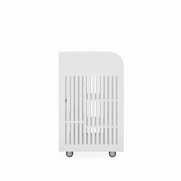 JimsMaison White MDF Kitchen Cart with Spice Rack and Locking Casters