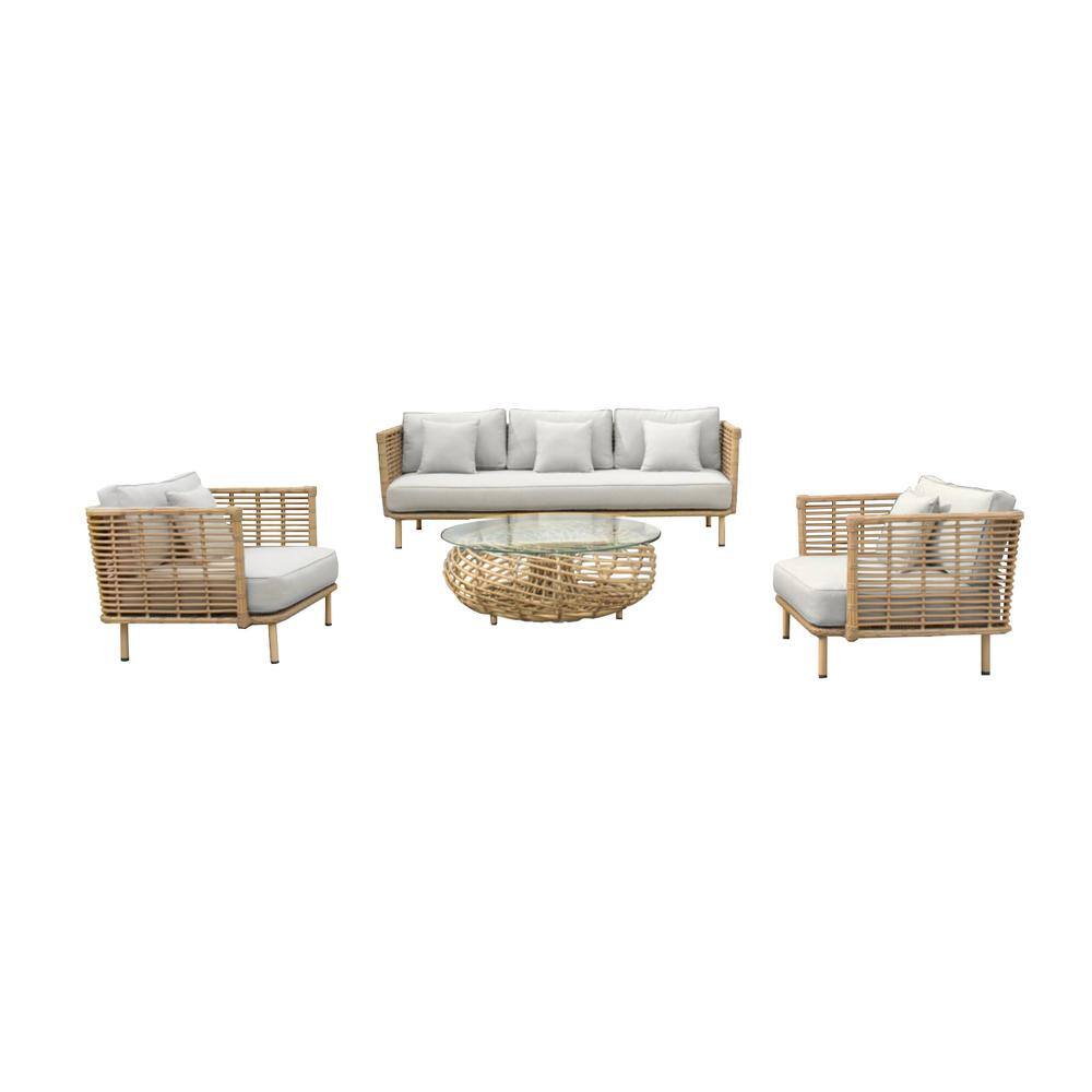Renava Bombay 4-Piece Wicker Patio Conversation Set with Beige Cushions