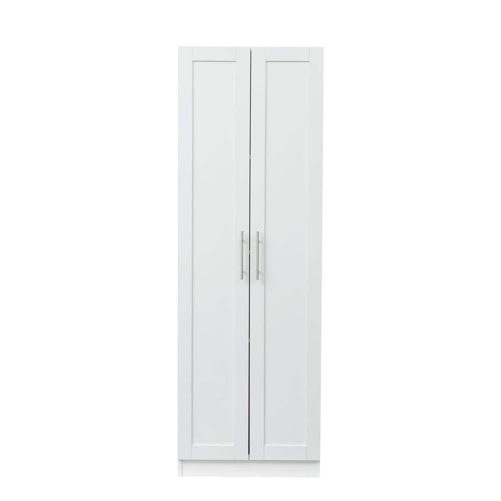 White Wood Pantry Organizer Kitchen Cabinet with 2 doors and 3 partitions t