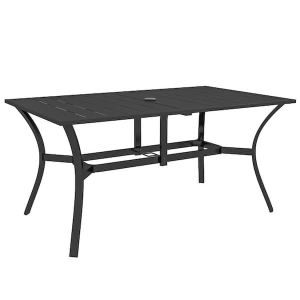 Steel Rectangle Outdoor Dining Table for 6 People with A Umbrella Hole, Patio Table, for Garden and Balcony