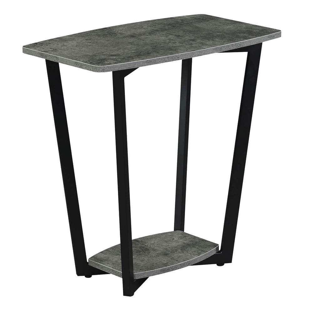 Industrial Cement and Black Melamine Square End Table with Shelf