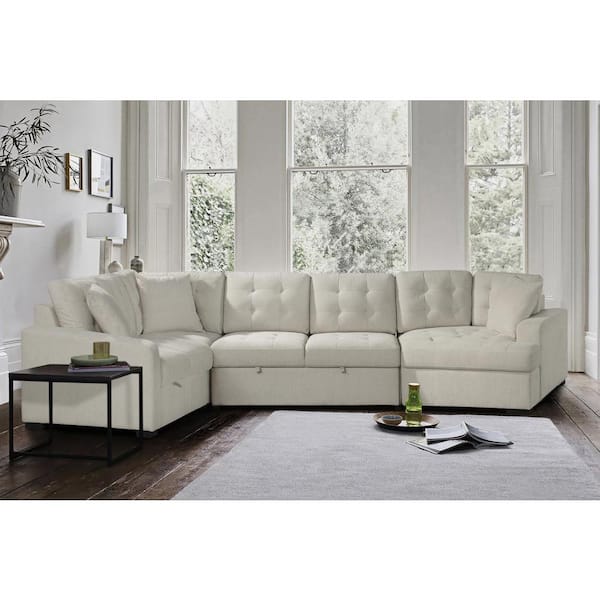 EVERGLADE HOME Delara 149 in. Square Arm 4-Piece Chenille L-Shaped Sectional Sofa in Beige