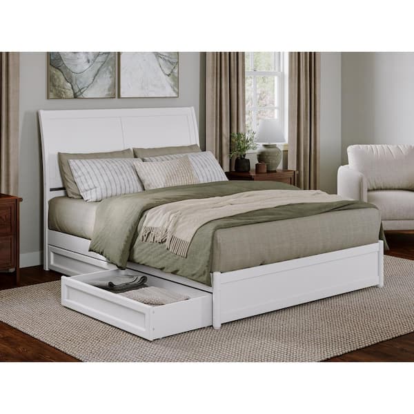 AFI Andorra White Solid Wood Frame Queen Platform Bed with Panel Footboard and Storage-Drawers