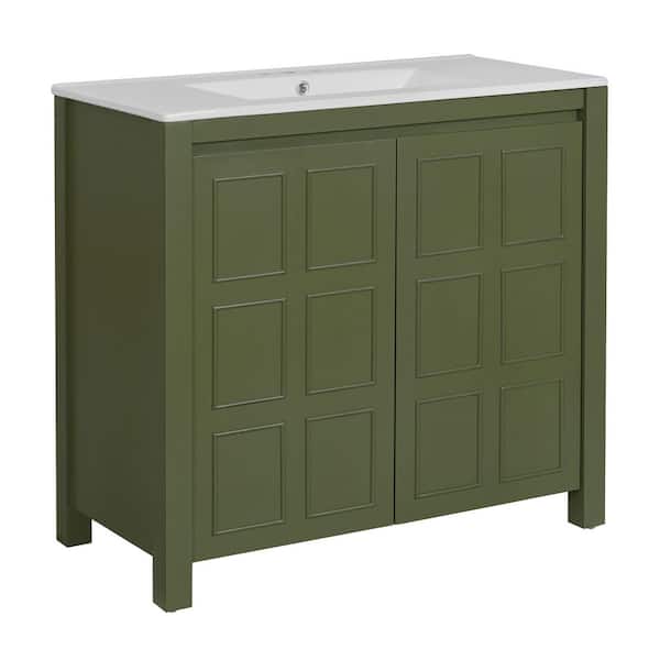 Virubi 36 in. W Single Sink Bath Vanity in Olive Green with White