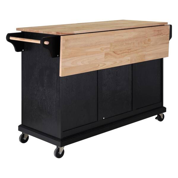 43-inch W Portable Kitchen Island Cart with Natural Wood Top in Espres–  Qolture