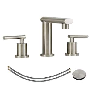 8 in. Widespread Double Handle Bathroom Faucet with Pop-Up Drain and Lead-Free Supply Hoses in Brushed Nickel
