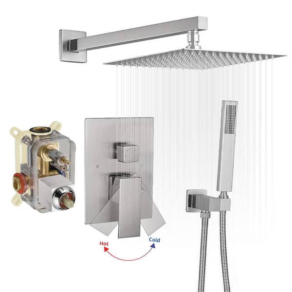 10 in. Square Wall Mount Handheld Shower Head 2.5 GPM Bathroom Shower Combo Set in Brushed Nickel