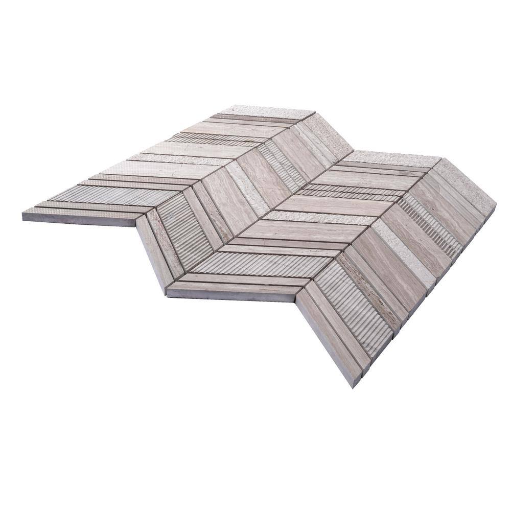 Gray and Beige Chevron Polished Marble Mosaic Tile
