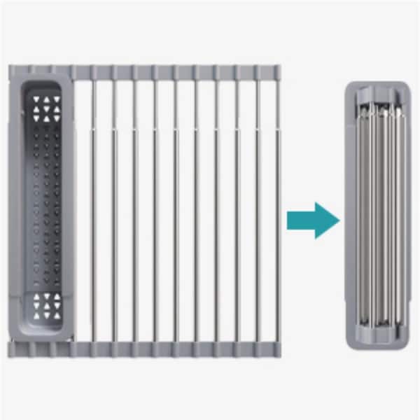 JASIWAY Expandable 304 Stainless Steel Roll Up Dish Drying Dish Rack