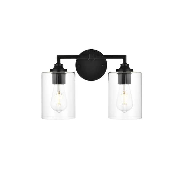 Simply Living 14 In 2 Light Modern Black Vanity Light With Clear Cylinder Shade Sl14630w14blk