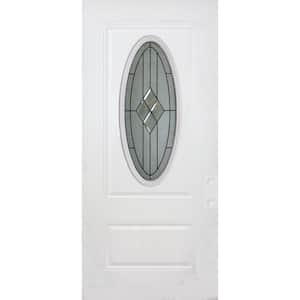 Element 36 in. x 80 in. Left-Hand Inswing 3/4 Oval Quattro Decorative Glass White Primed Steel Front Door Slab