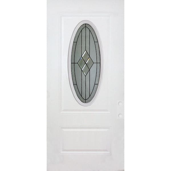 Steves & Sons Element 36 in. x 80 in. Left-Hand Inswing 3/4 Oval Quattro Decorative Glass White Primed Steel Front Door Slab