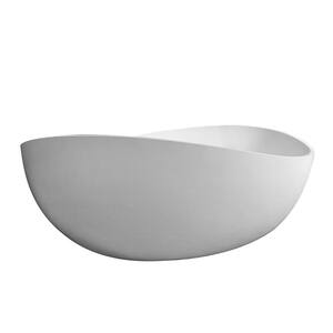 63 in. Stone Resin Flatbottom Solid Surface Freestanding Non-Whirlpool Soaking Bathtub in White