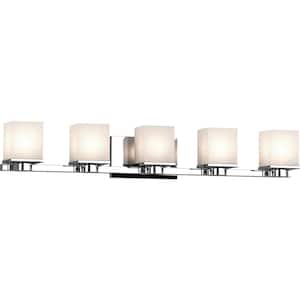 Sharyn 5-Light 8 in. Chrome Indoor Bathroom Vanity Wall Sconce or Wall Mount with Frosted Glass Square Rectangle Shades
