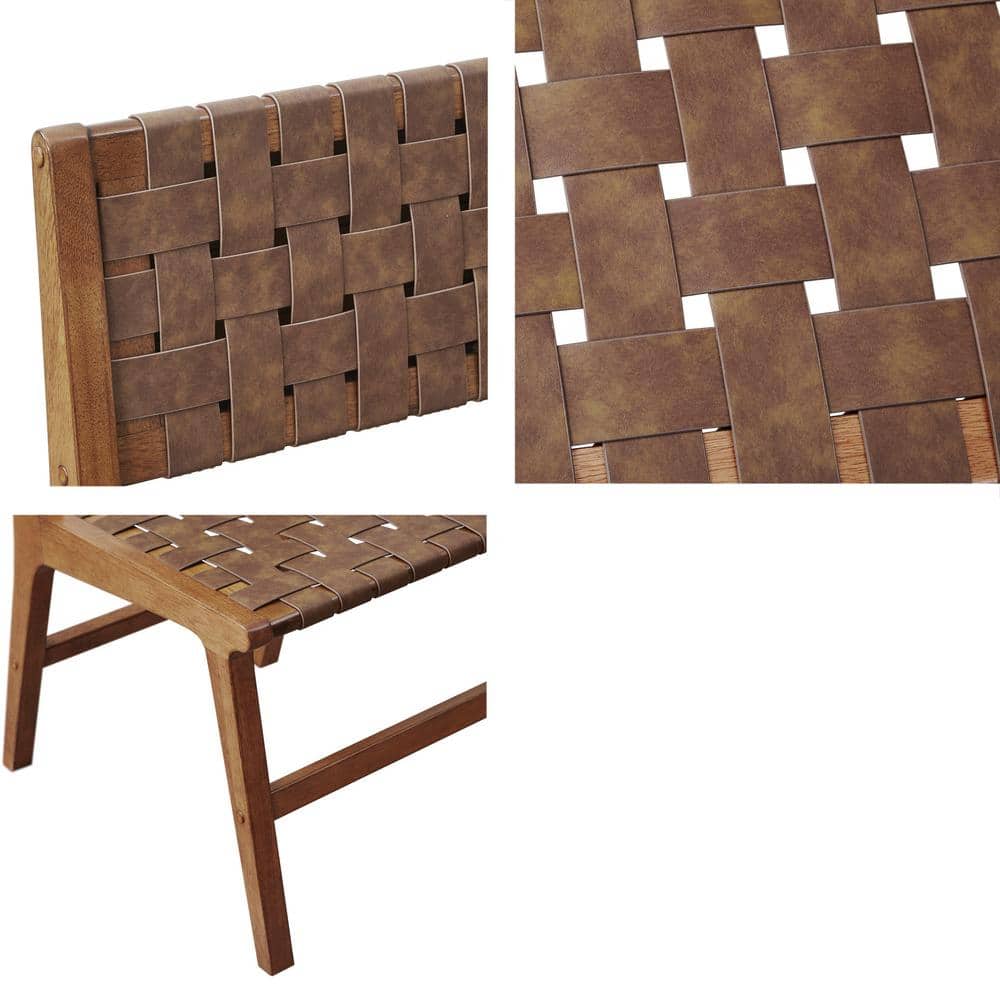 Brown Faux Leather Woven Side Chairs with Wood Frame