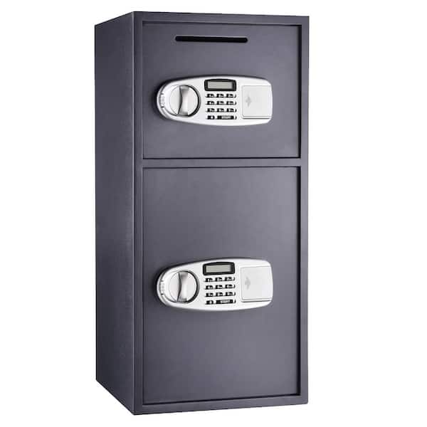 Unbranded Depository Digital Safe - 2 Stacked Electronic Lockboxes with Keypads and Manual Override Keys (2-Tier)