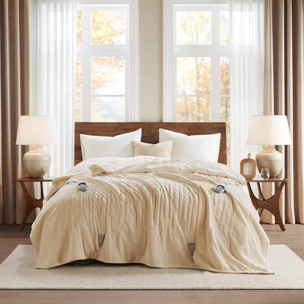 King Tan Knitted Reversible Plush Heated Blanket