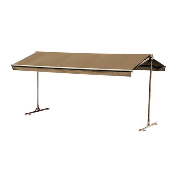 Bali Essentials 16 ft. Oasis Freestanding Motorized Retractable Awning (120 in. Projection) with Remote in Nutmeg Tweed
