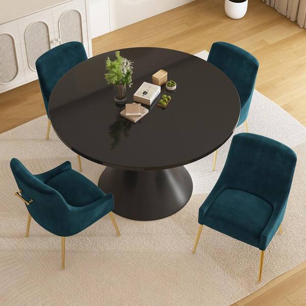 Boyel Living 5-Piece Round Black MDF Top Table Set Seats 4 (4-Light Green Dining Chairs)