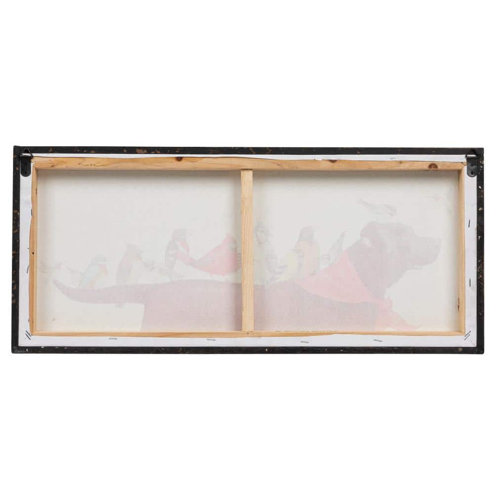 Whimsical Birds on Dog Canvas Wall Art with Wood Frame