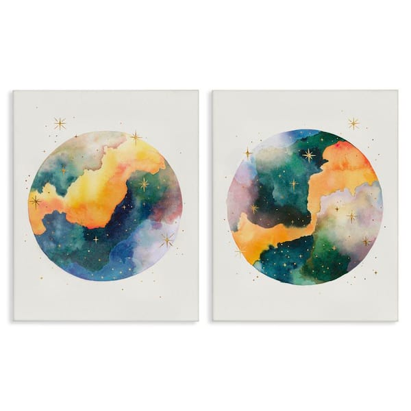 Stupell Industries Outer Space Round Galaxies by Grace Popp 2-Pieces Unframed Abstract Graphic Art Print 20 in. x 16 in.