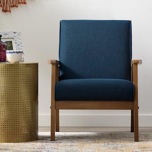 Lara Navy Polyester Upholstered Exposed Arm Wood Accent Chair
