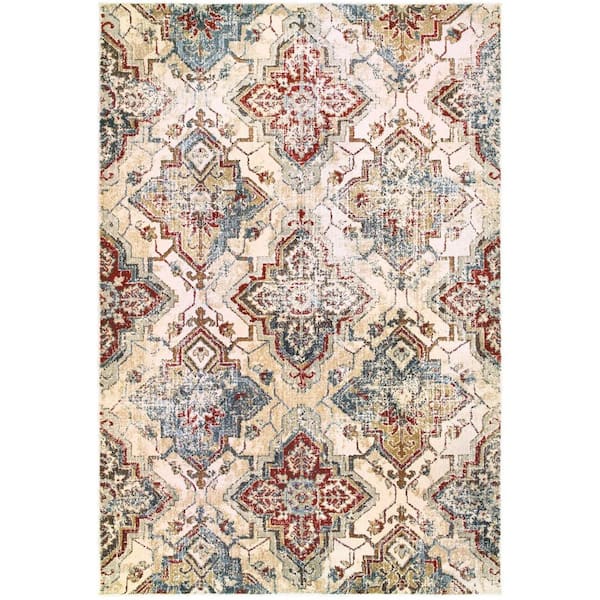10 ft. x 13 ft. Ivory, Gold Oriental Washable Area Rug