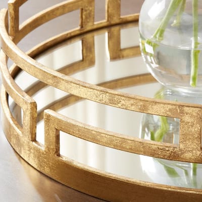 Gold Metal Decorative Round Mirror Tray