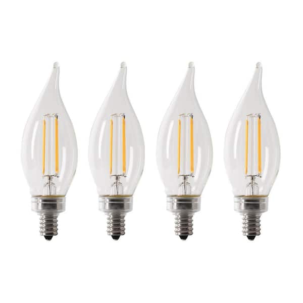 Feit Electric 40-Watt Equivalent BA10 E12 Candelabra Dimmable Filament CEC Clear Chandelier LED Light Bulb Daylight 5000K (4-Pack)