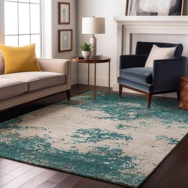 Mayfield Premium Machine Washable Abstract AMF1027 Teal 8 ft. x 10 ft. Area Rug