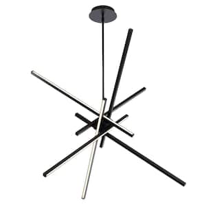 28.7 in. Linear Dimmable Matte Black LED Sputnik Chandelier Branch Pendant Light for Living Room Dining Room