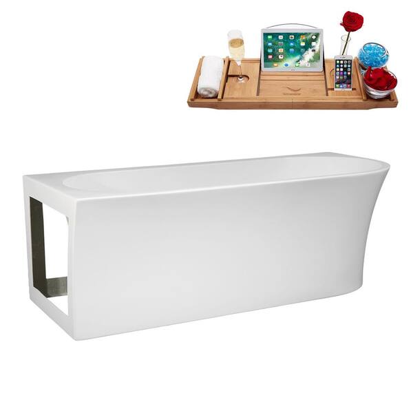 66.96 in. Acrylic Center Drain Rectangular Double Ended Flatbottom Freestanding Bathtub in Glossy Black