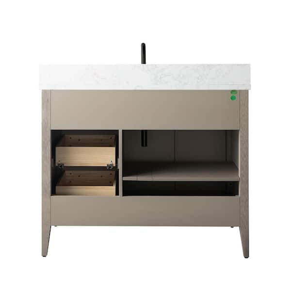 Vanity Art 42 in. W x 22 in. D x 34 in. H Single-Sink Bath Vanity in Driftwood Gray with Engineered Marble Top in Arabescato White