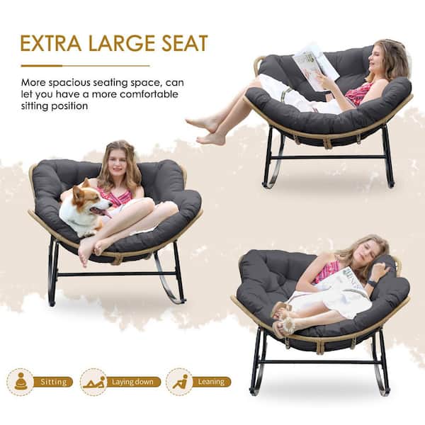 FINCATI Oversized Beige PE Wicker Outdoor Rocking Chair FINCATI Oversized Beige PE Wicker Outdoor Rocking Chair