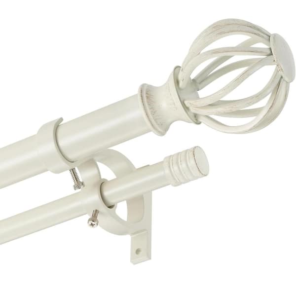 72-144in Antique White Dual Curtain Rod with Cage Decorative Finials