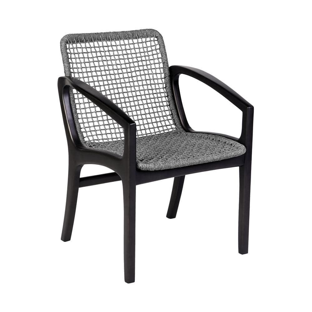 Beckham Dark Brown Eucalyptus Wood Outdoor Dining Chair with Light Gray Rop
