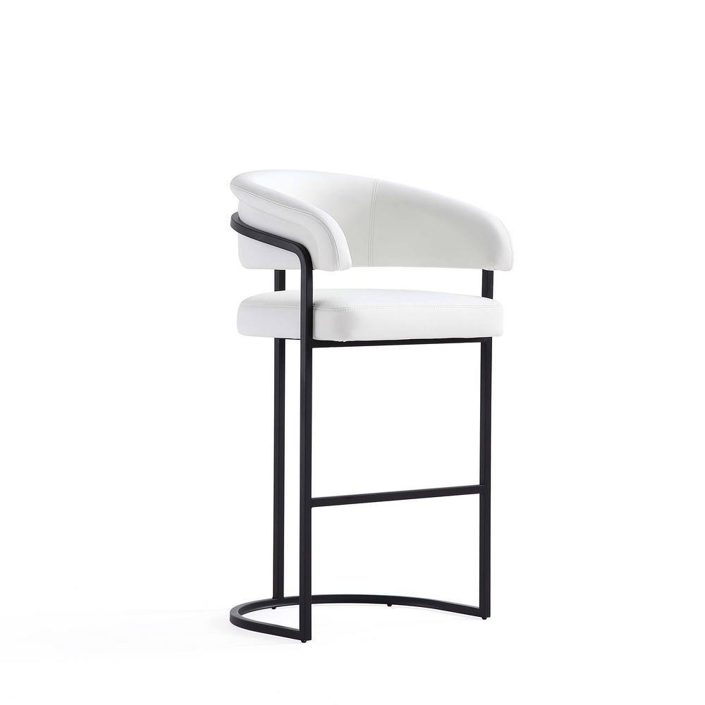 Augusta White Faux Leather Metal Bar Stool with Armrest