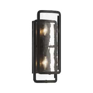 Bella Collina 2-Light Black Wall Sconce with Clear Rock-Pressed Glass Shades