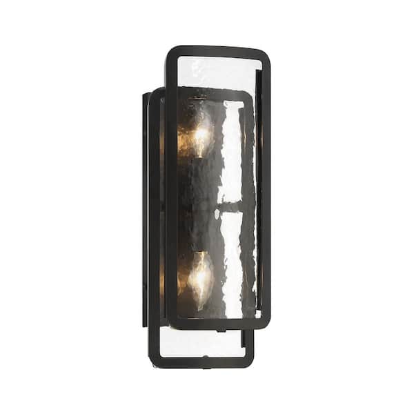 Minka Lavery Bella Collina 2-Light Black Wall Sconce with Clear Rock-Pressed Glass Shades