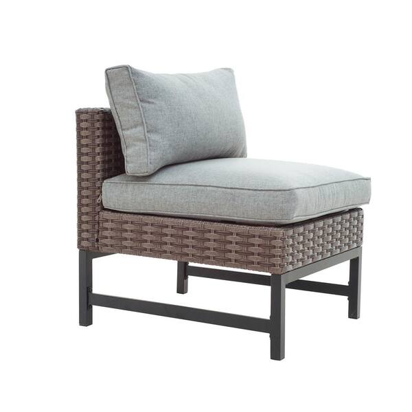 Patio Festival Wicker Armless Middle Outdoor Sectional Chair with Grey Cushion